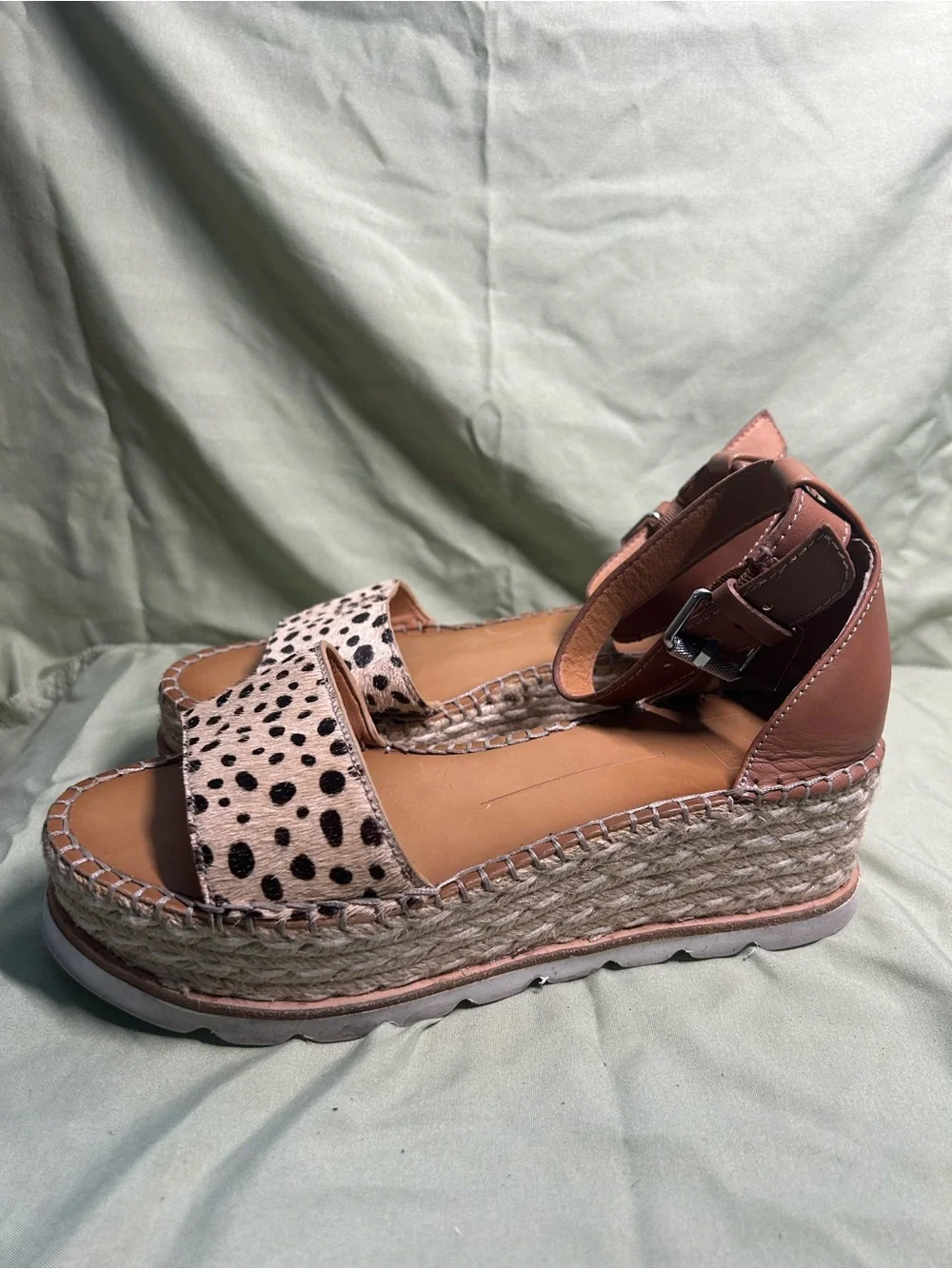 Dolce Vita Larita Platform Espadrille Sandal leopard calf hair W/ankle strap 8.5